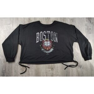 Forever‎ 21 Cropped 1X Womens Boston Sweater Ties Black Long Sleeve Cotton **